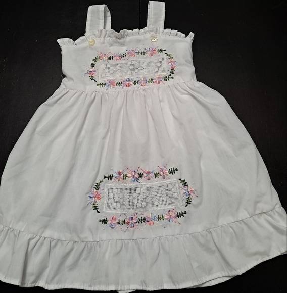Handmade Girl's White Cross Stitch & Embroidered Dress - Picture 1 of 8